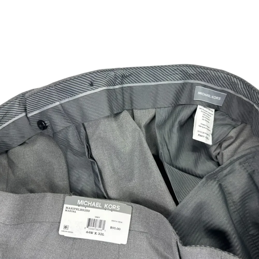 Michael Kors Mens Pleated Cuffed Solid Classic Fit Stretch Pants Gray 44x32